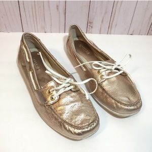 Sperry A/O Boat Shoes Gold Leather 7 Top-Sider Metallic Loafers